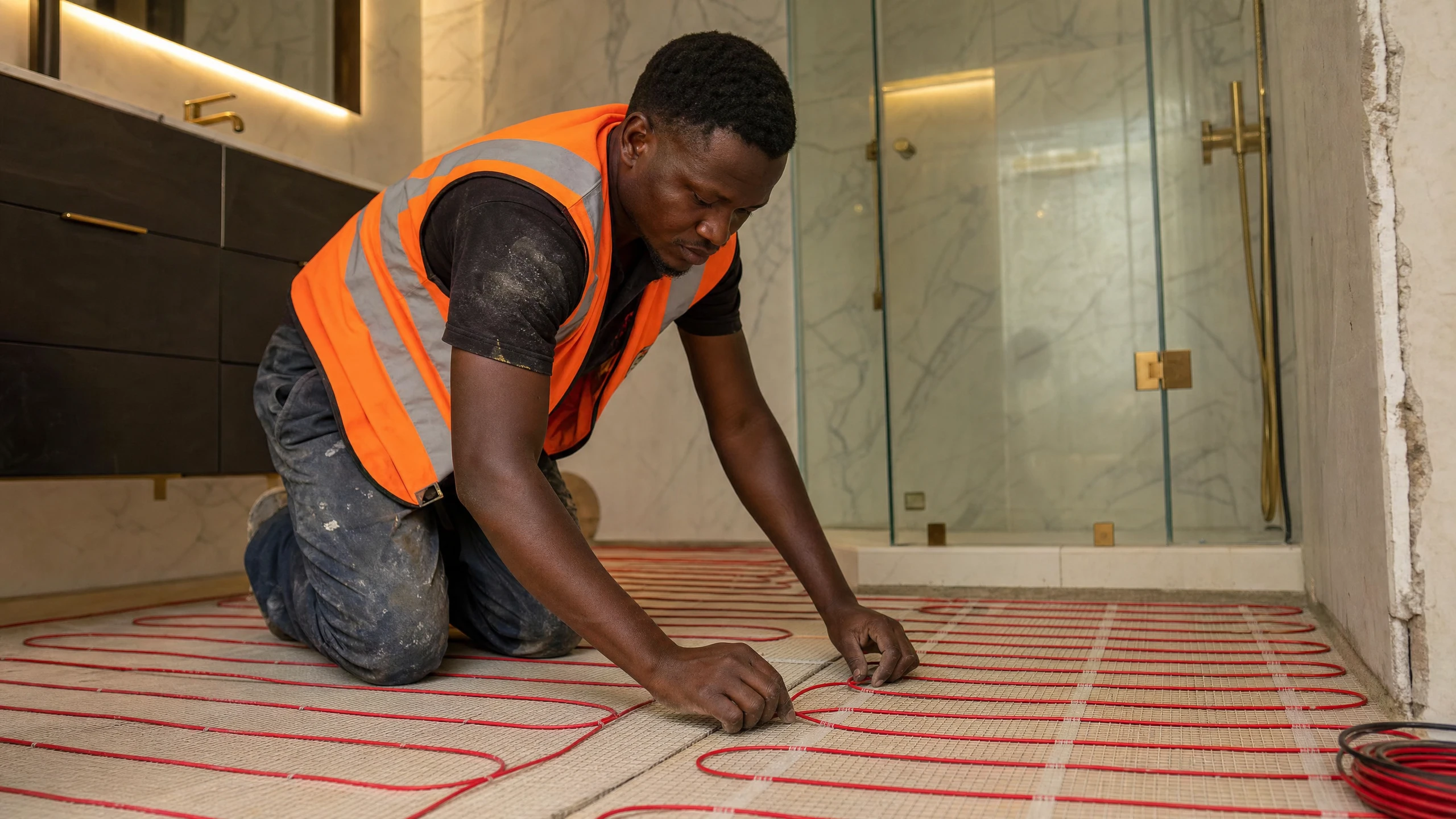 Heated tile floor installation in Accra, Ghana — service heated floor tile executive bathroom accra, Accra Ghana