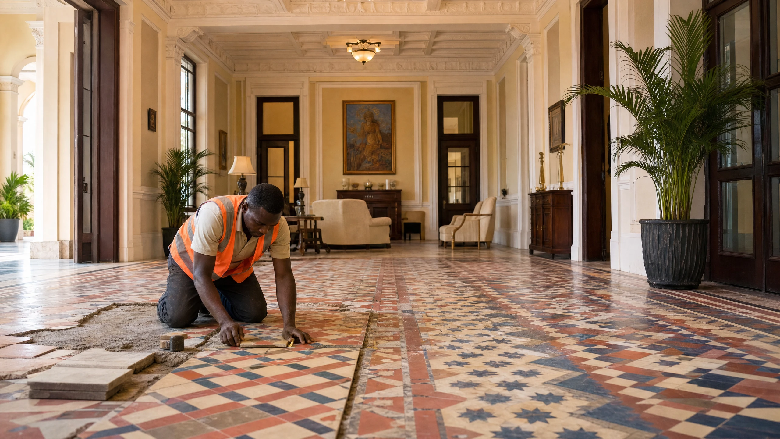 Heritage tile restoration in Accra, Ghana — service heritage tile restoration embassy accra, Accra Ghana
