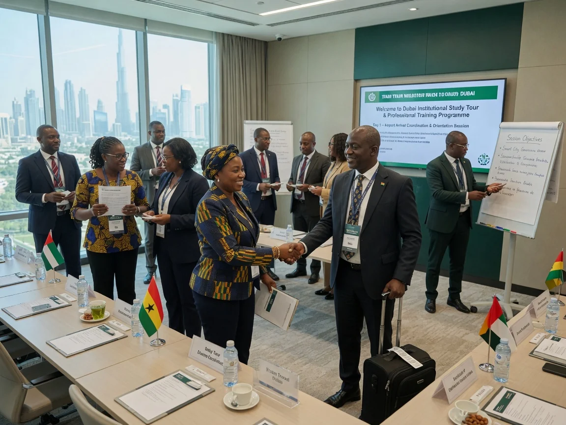 Corporate training missions in Dubai — train travel dubai delegation airport arrival welcome coordination branded dubai traintraveldubai, Accra Ghana