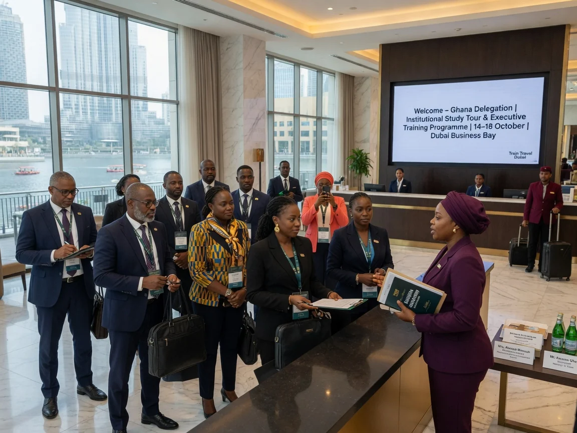 Accommodation and hospitality arrangement for Dubai training delegations — train travel dubai delegation hotel business bay check in branded dubai traintraveldubai, Accra Ghana