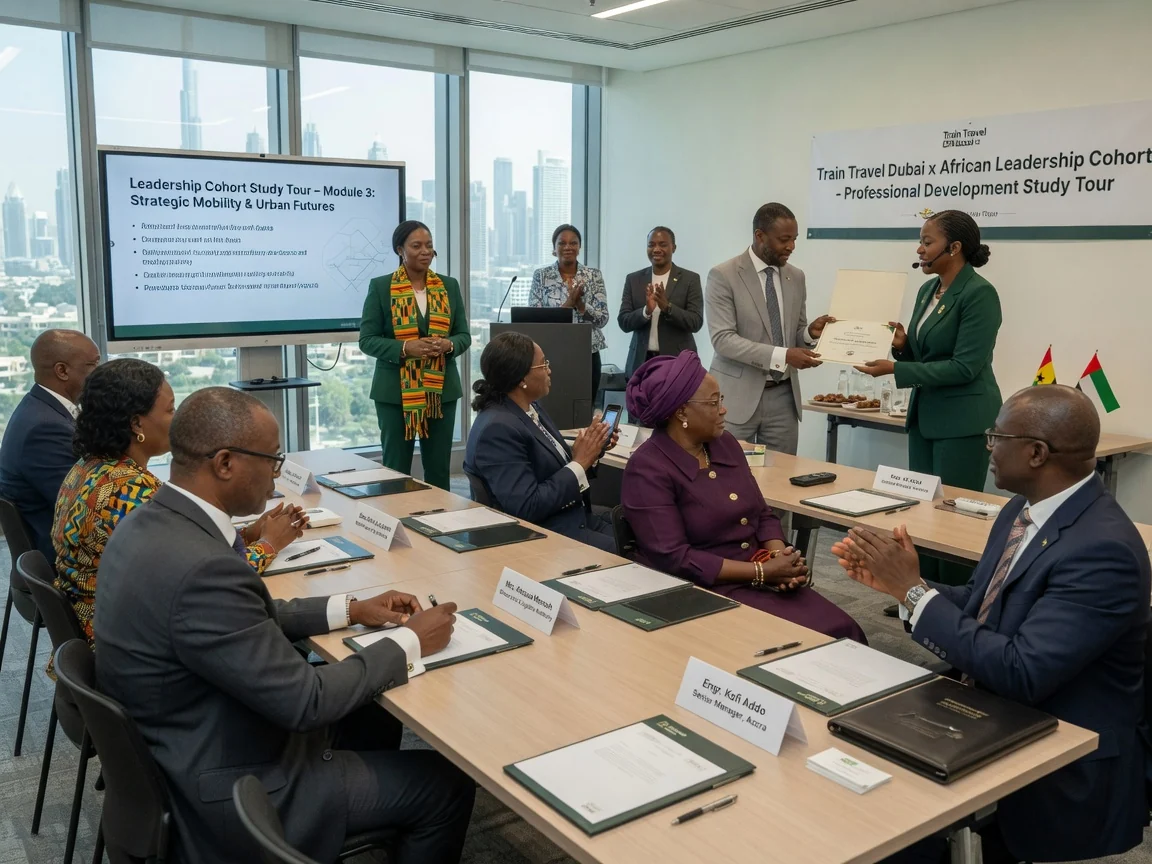 Corporate upskilling missions to Dubai — train travel dubai delegation leadership cohort briefing branded dubai traintraveldubai, Accra Ghana