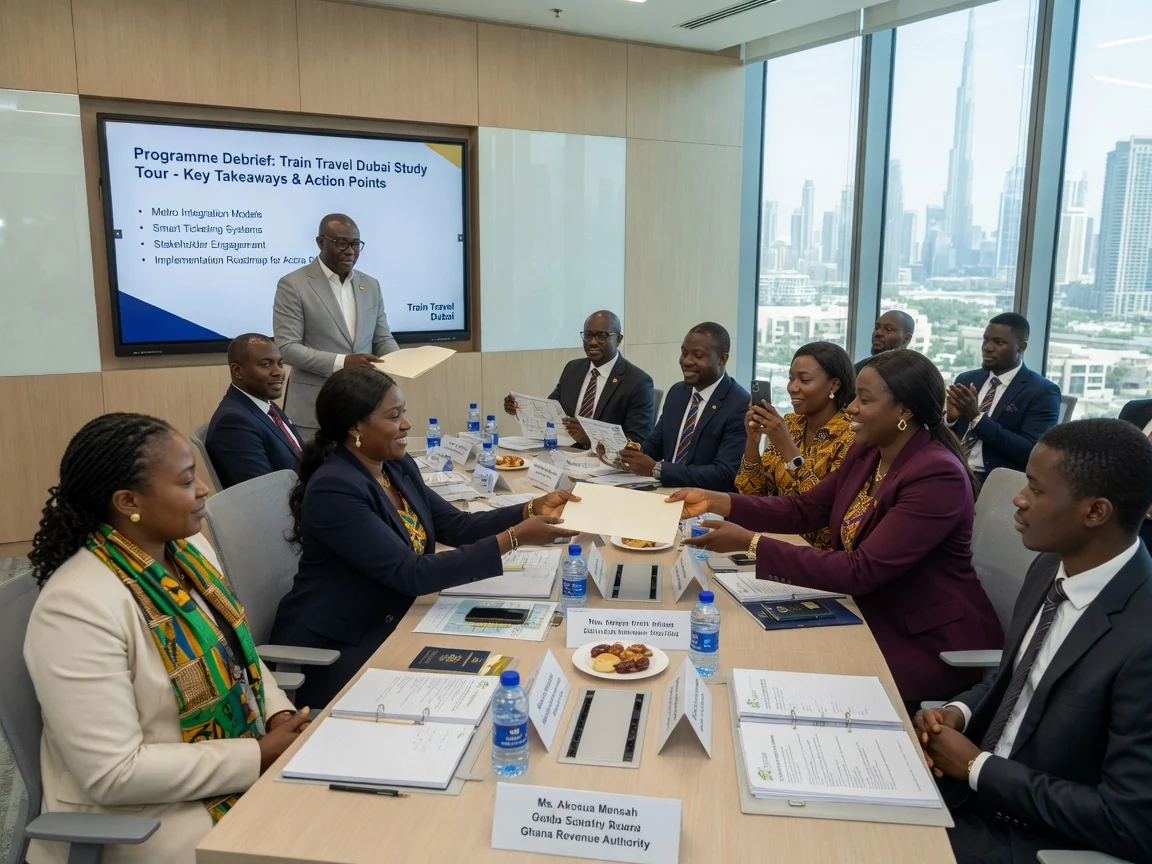 Group programme management for Dubai training delegations — train travel dubai group programme delegation itinerary debrief branded dubai traintraveldubai, Accra Ghana
