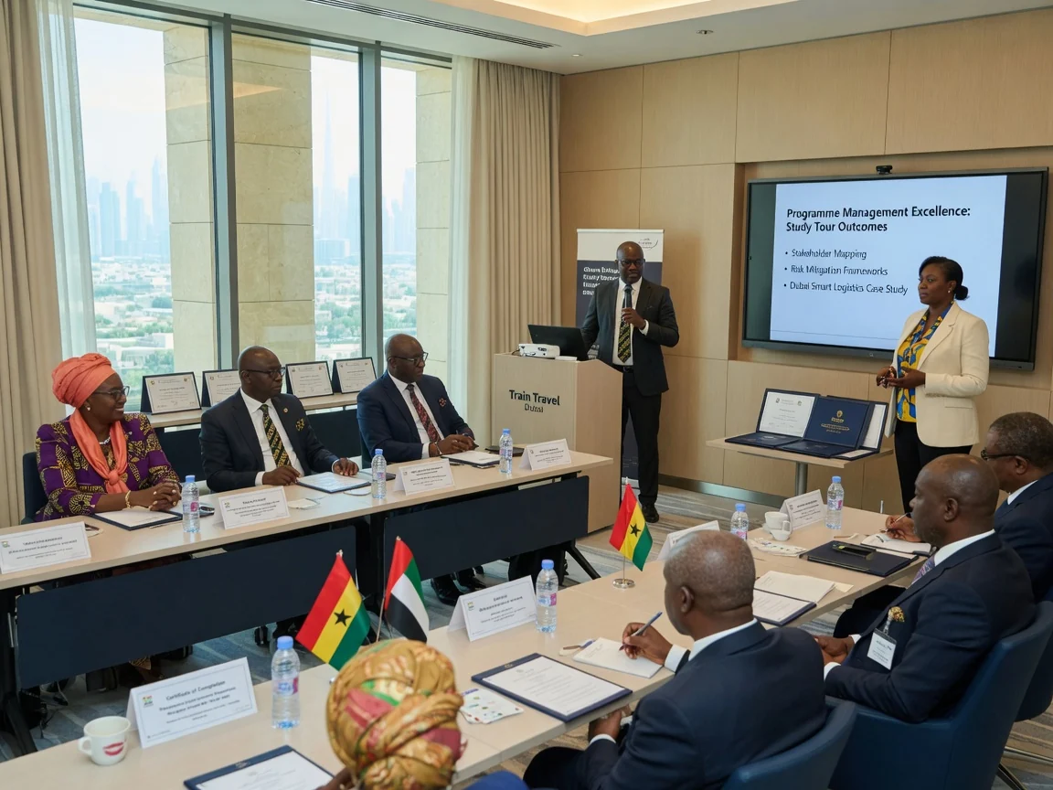 Group programme management for Dubai training delegations — train travel dubai group programme management delegation briefing branded dubai traintraveldubai, Accra Ghana