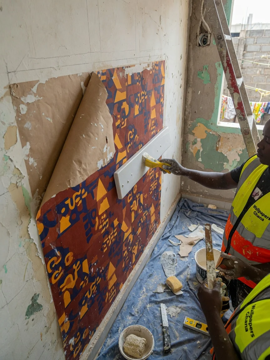 Residential wallpaper installation in Accra — 3d wall panel tv feature wall closeup wallpapersghana, Accra Ghana