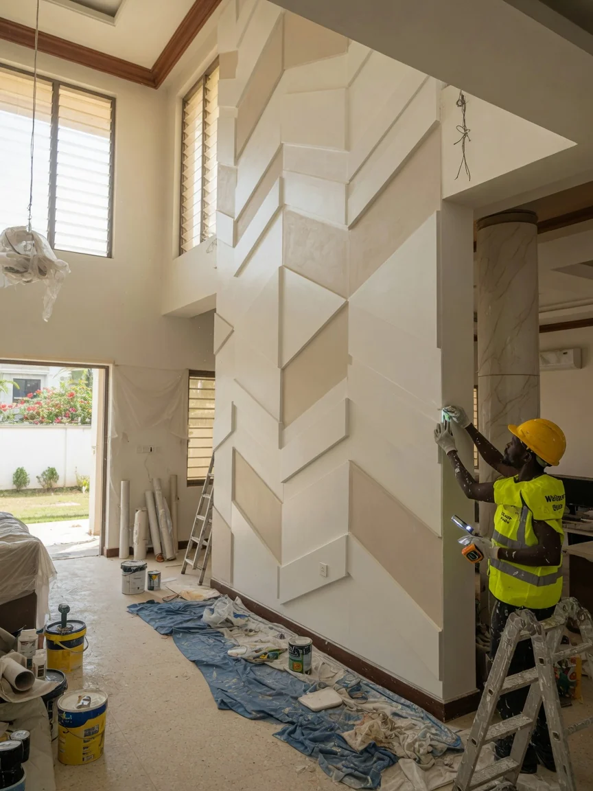 3D wall panel and cladding installation in Accra — bamboo fibre textured feature wall airport residential wallpapersghana, Accra Ghana