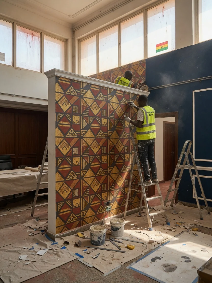 Corporate boardroom wallpaper installation in Accra — corporate boardroom wallpaper executive feature wall ridge accra wallpapersghana, Accra Ghana