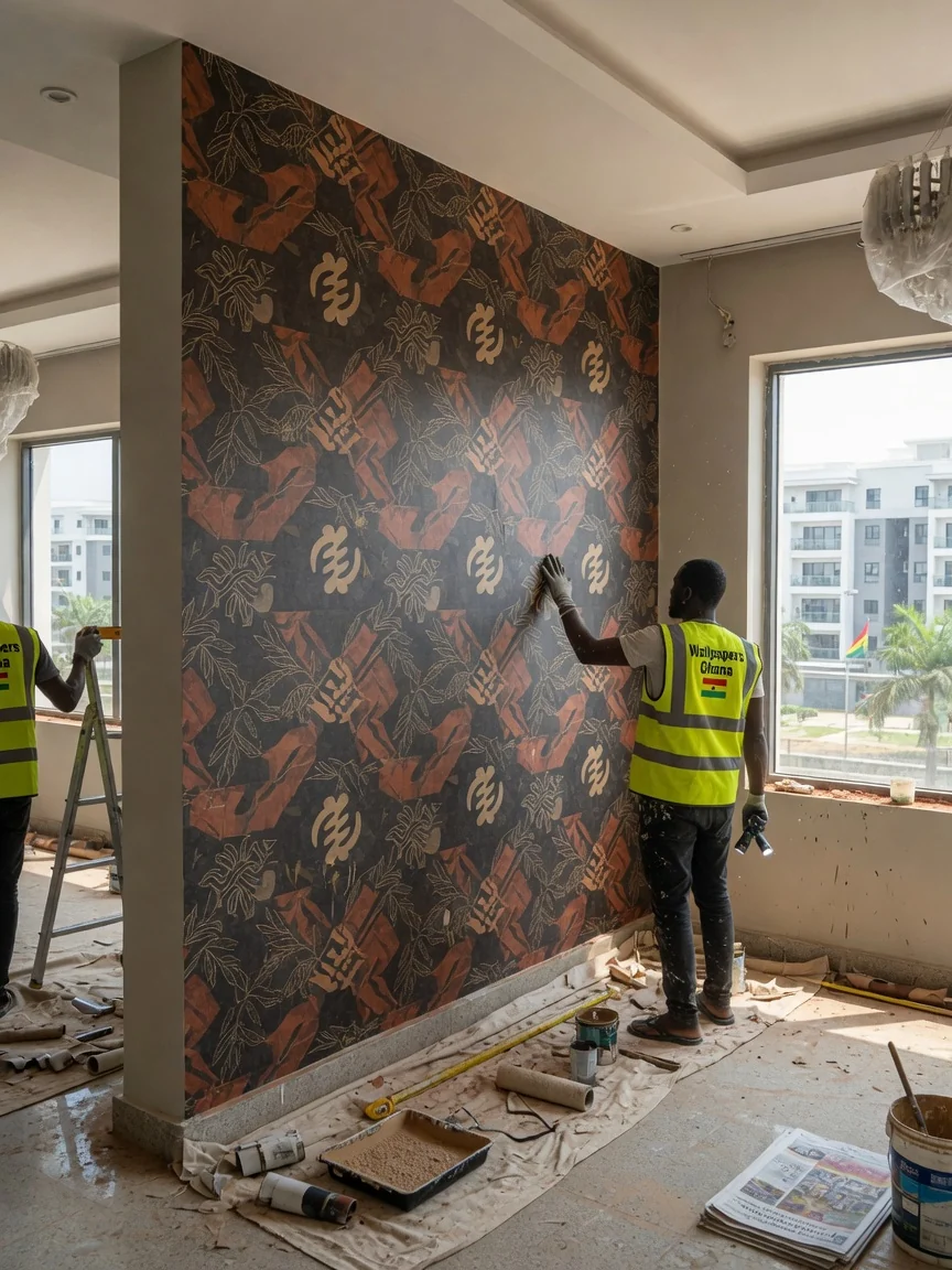 Bespoke digital print wallcovering installation in Accra — digital print photo mural feature wall airport city accra wallpapersghana, Accra Ghana