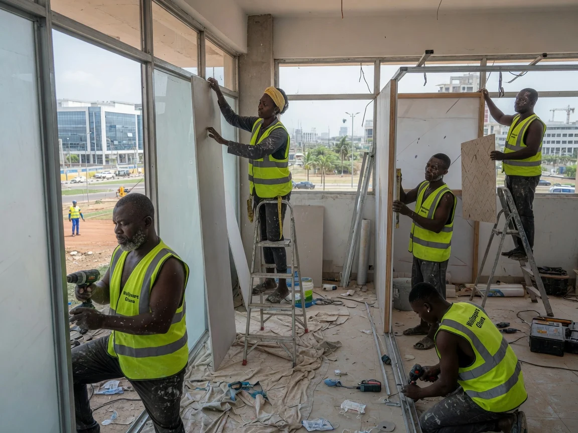 Room divider and partition installation in Accra — glass office partition reception airport city wallpapersghana, Accra Ghana