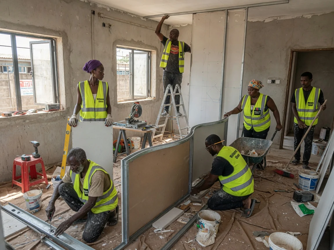 Room divider and partition installation in Accra — gypsum partition frame home office east legon wallpapersghana, Accra Ghana