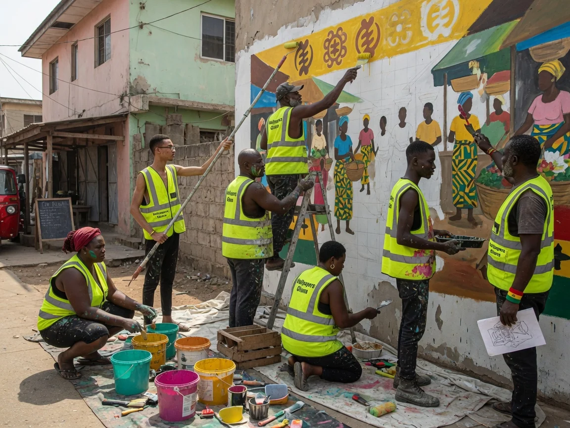 Hand-painted mural installation in Accra — hand painted feature mural living wall east legon wallpapersghana, Accra Ghana