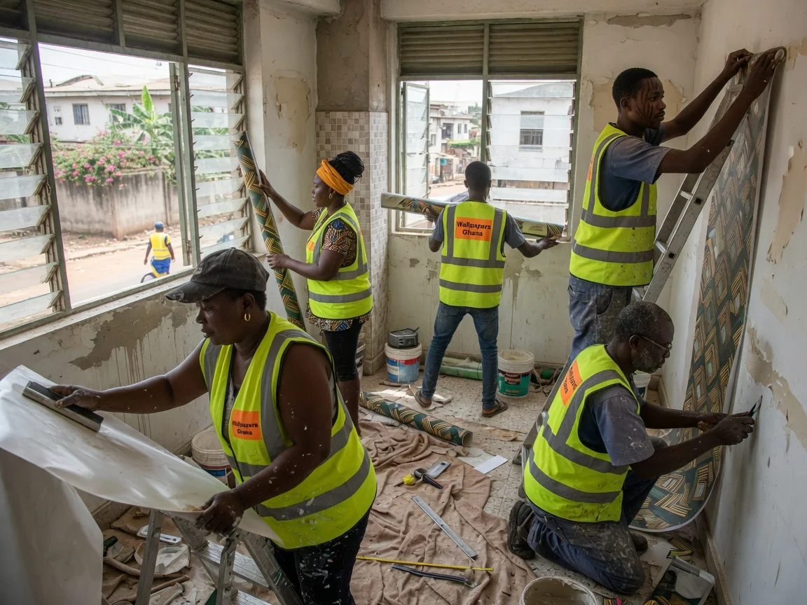 Commercial vinyl wallcovering installation in Accra — healthcare hygiene vinyl wallcovering clinic wall cantonments wallpapersghana, Accra Ghana