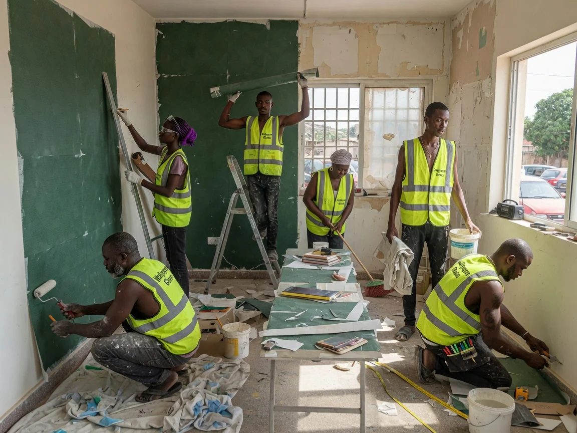 Commercial vinyl wallcovering installation in Accra — vinyl commercial wallcovering hotel corridor scrubbable finish airport residential wallpapersghana, Accra Ghana