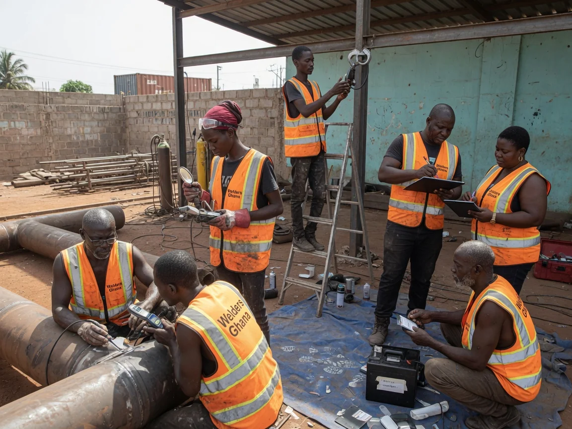 Certified weld inspection and NDT in Ghana — dye penetrant weld inspection surface crack detection tema weldersghana, Accra Ghana