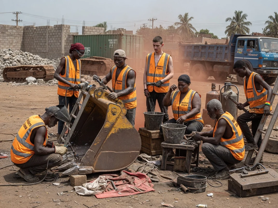Mining and quarry equipment repair and hardfacing in Ghana — excavator bucket hardfacing wear plate rebuild obuasi mine weldersghana, Accra Ghana