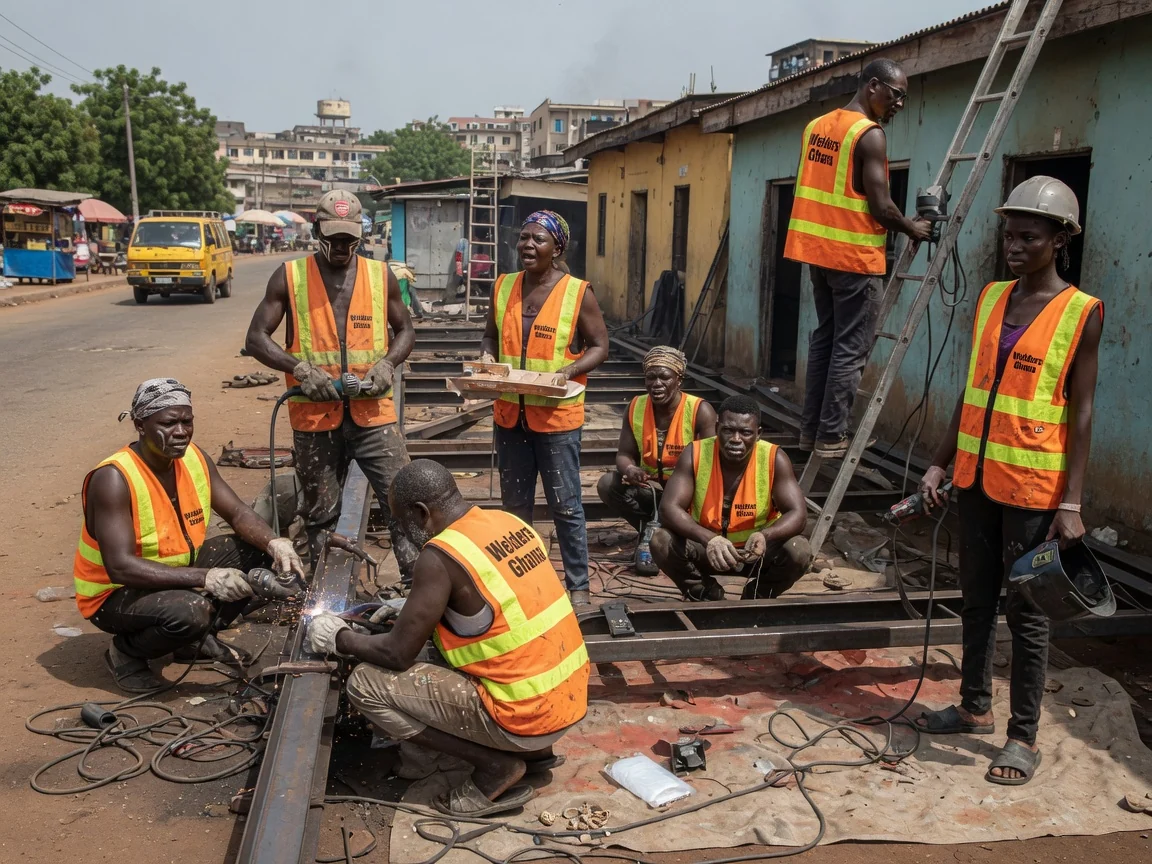 On-site industrial welding across Ghana — field structural fit up beam welding construction site accra weldersghana, Accra Ghana