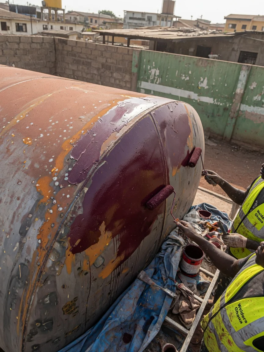 Industrial pressure vessel and tank welding in Ghana — hydrostatic test vessel ndt inspection detail weldersghana, Accra Ghana