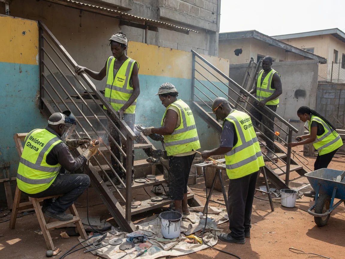 Metal staircases and balustrades in Accra — mild steel straight staircase galvanised mezzanine fabrication tema weldersghana, Accra Ghana