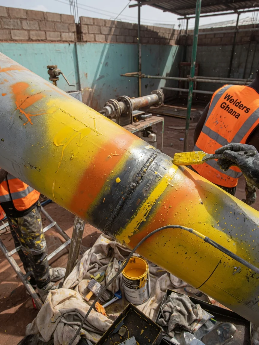 Oil, gas and process pipe welding in Ghana — ndt radiography pipe weld joint inspection detail weldersghana, Accra Ghana