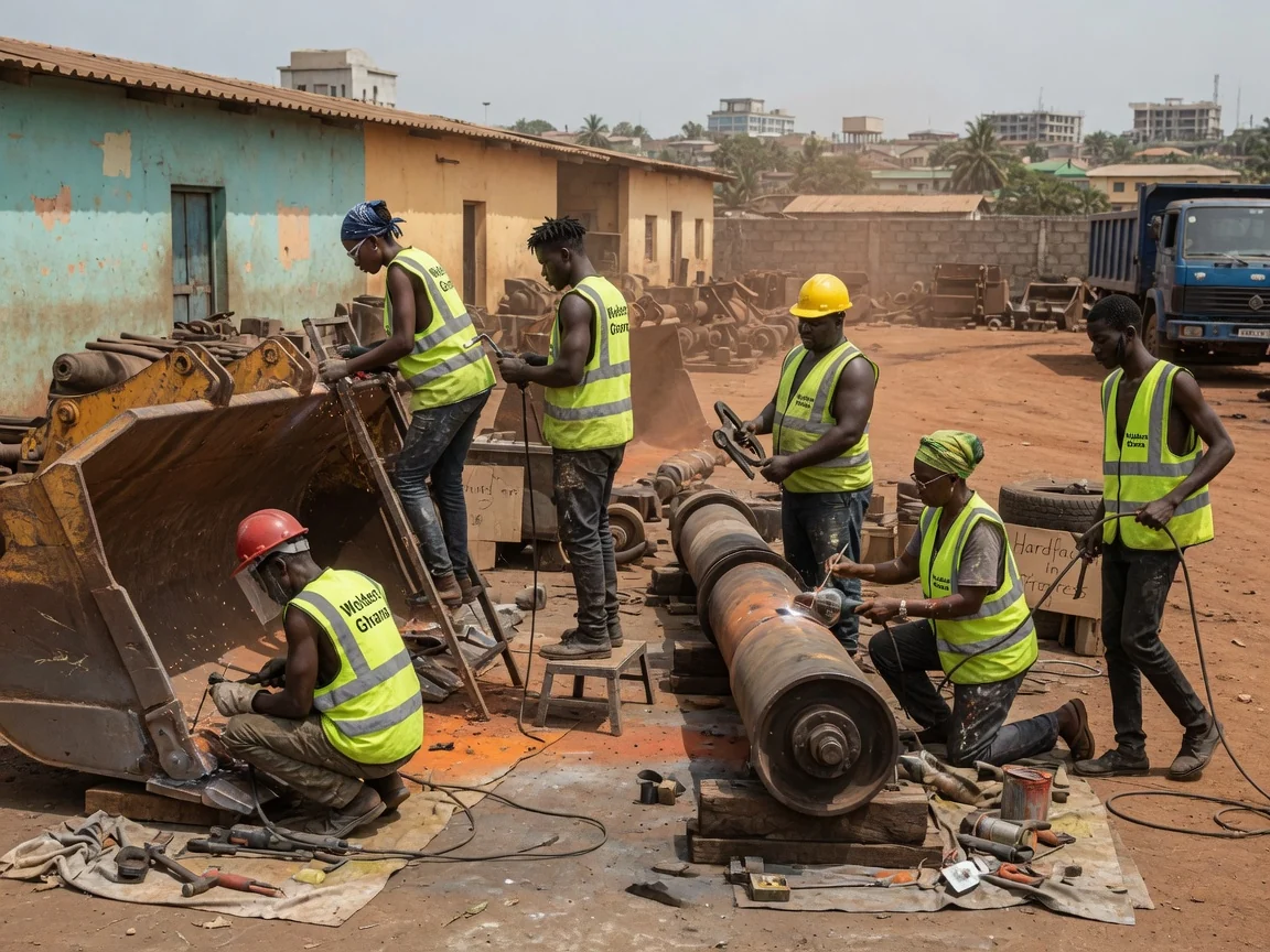 Mining and quarry equipment repair and hardfacing in Ghana — on site mobile welding mining equipment downtime repair weldersghana, Accra Ghana