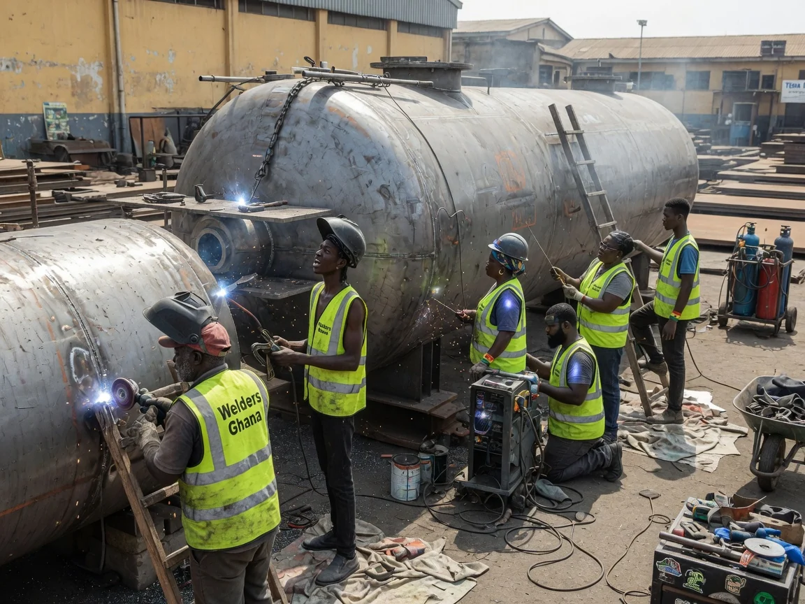 Industrial pressure vessel and tank welding in Ghana — pressure vessel shell seam welding fabrication tema weldersghana, Accra Ghana