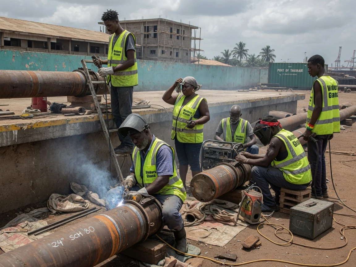 Oil, gas and process pipe welding in Ghana — qualified welder pipeline root run tie in takoradi weldersghana, Accra Ghana