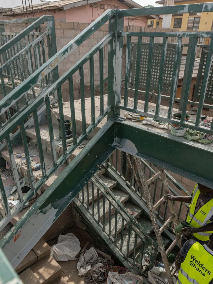 Metal staircases and balustrades in Accra — stainless glass infill balustrade handrail balcony detail accra weldersghana, Accra Ghana