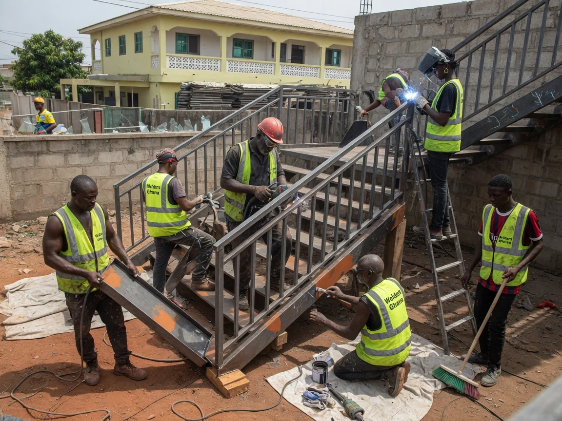 Metal staircases and balustrades in Accra — stainless steel spiral staircase fabrication install east legon accra weldersghana, Accra Ghana