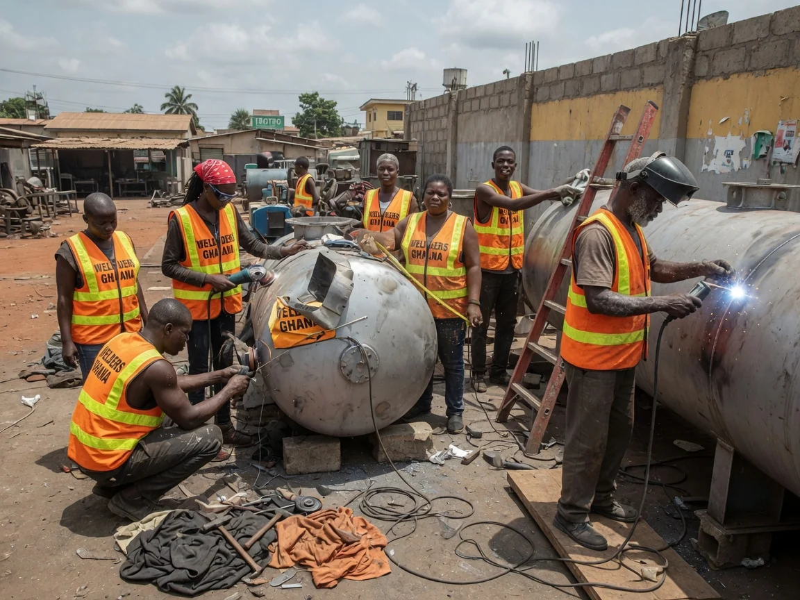 Industrial pressure vessel and tank welding in Ghana — storage tank field erection welding industrial plant weldersghana, Accra Ghana