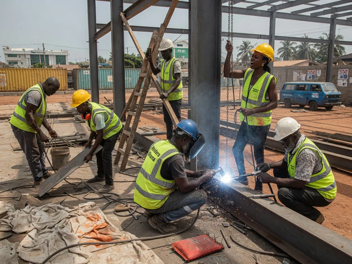Structural steel welding and erection in Greater Accra — structural steel beam column welding fabrication tema accra weldersghana, Accra Ghana
