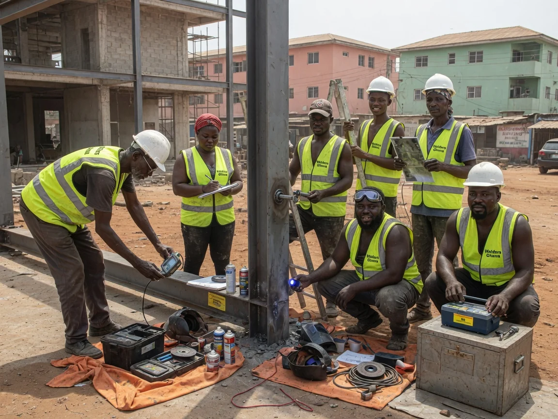 Certified weld inspection and NDT in Ghana — ultrasonic ndt weld thickness testing structural steel accra weldersghana, Accra Ghana